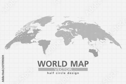 Half circle monotone world map vector