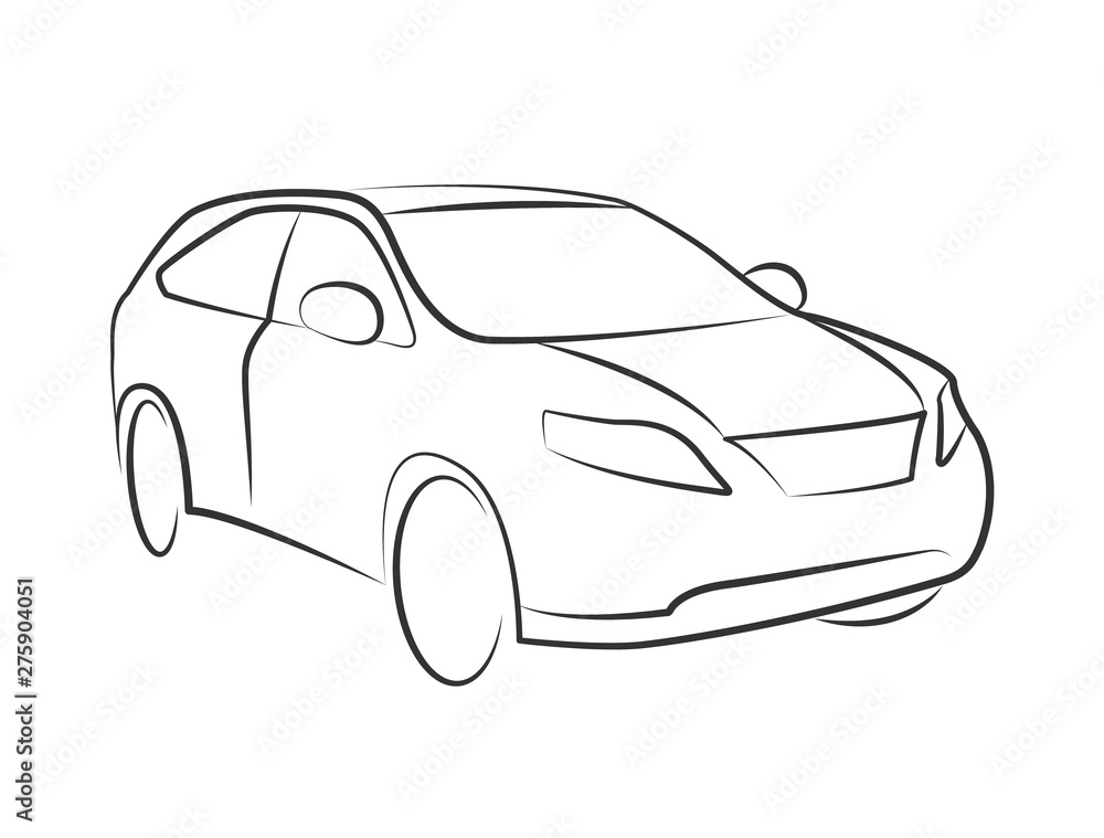 off road auto car simple monochrome vector illustration. black vehicle outline perspective sketch isolated on white background