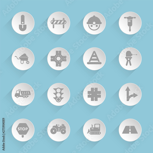 road repairs icons on paper circles