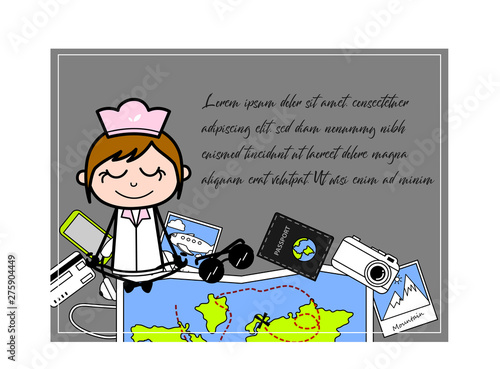 Meditation Template Design - Retro Cartoon Waitress Female Chef Vector Illustration © TheToonCompany