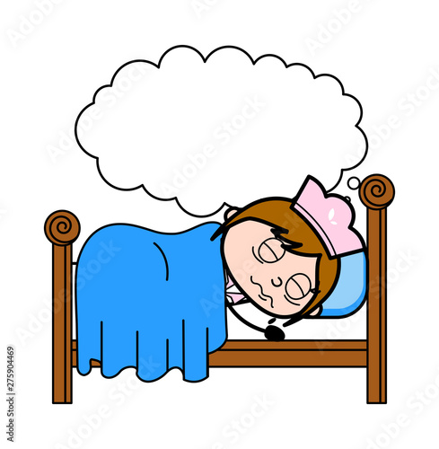 Sleeping and Dreaming - Retro Cartoon Waitress Female Chef Vector Illustration