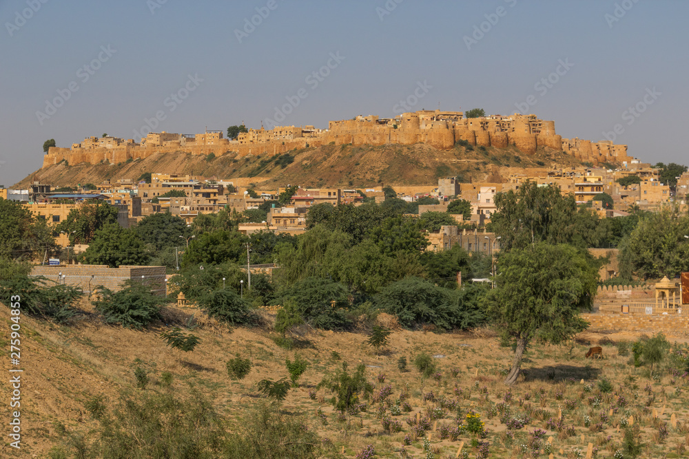 Jaisalmer, India - largest indian state by area and one of the main touristic sites, Rajasthan is famous for its fortresses and the desertic environment. Here in particular the city of Jaisalmer