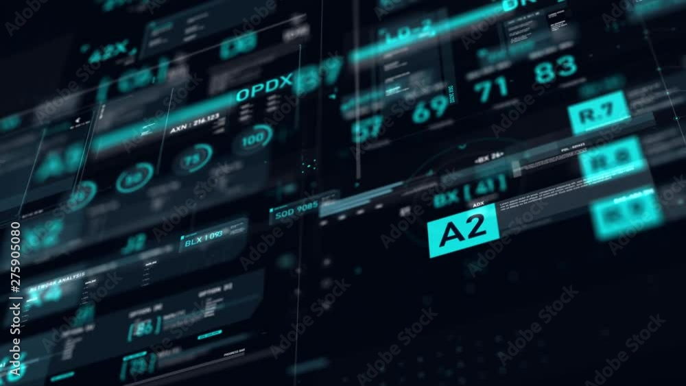 Futuristic user interface HUD GUI digital text number element for cyber technology concept with shallow depth of field dark and grain processed Futuristic user interface HUD GUI digital text number element for cyber technology concept with shallow depth of field dark and grain processed