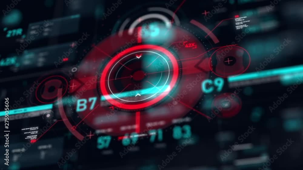 Target pointer and Futuristic user interface HUD GUI digital text number element for cyber technology concept with shallow depth of field dark and grain processed Target pointer and Futuristic user interface HUD GUI digital text number element for cyber technology concept with shallow depth of field dark and grain processed
