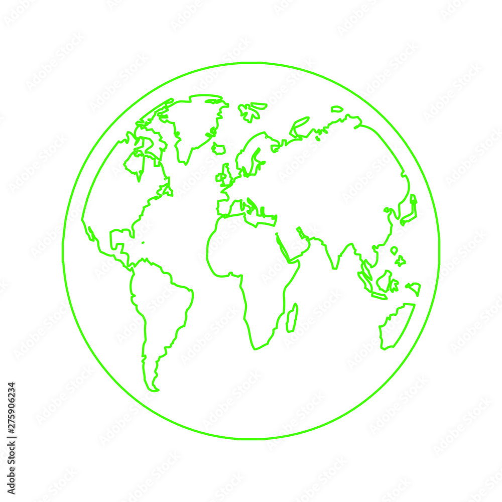 Green planet with outline continents map