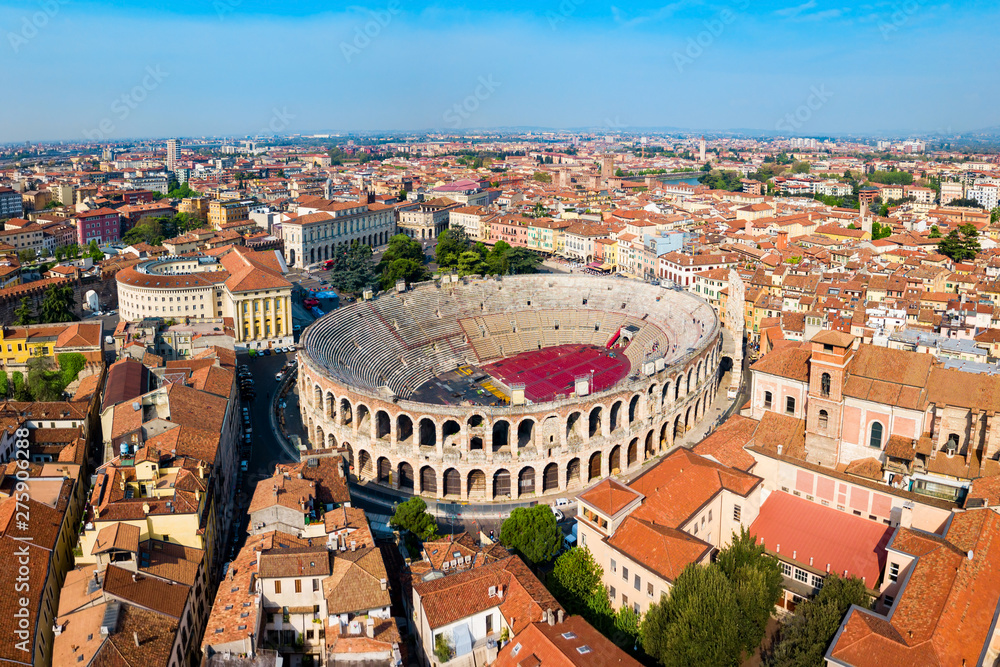 Verona Arena aerial panoramic view - obrazy, fototapety, plakaty 