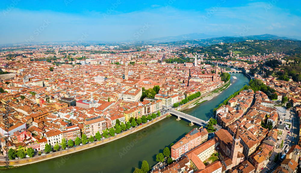 Naklejka premium Verona aerial panoramic view, Italy