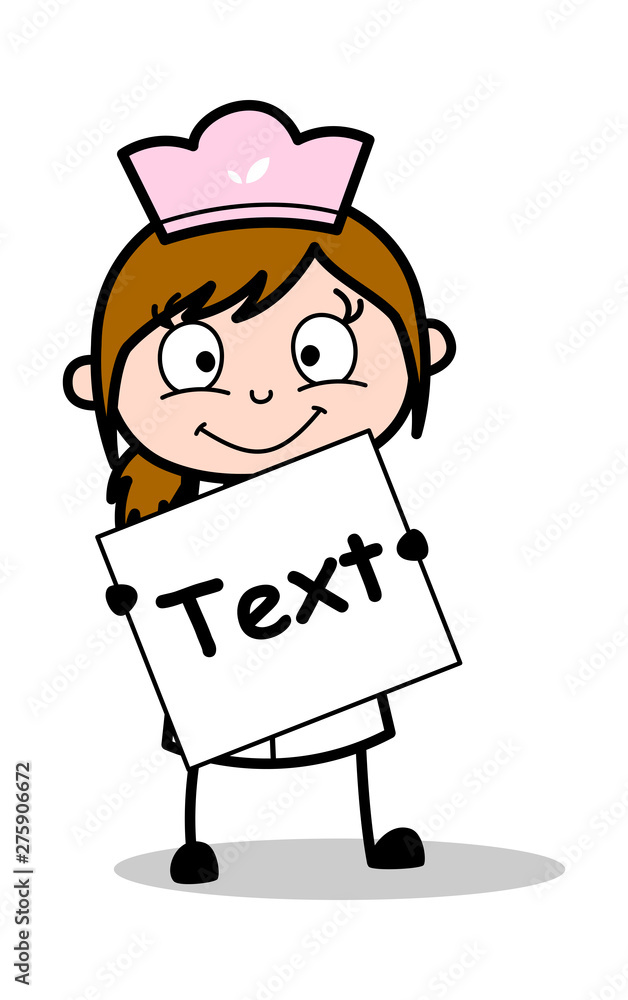 Showing Message Banner - Retro Cartoon Waitress Female Chef Vector Illustration Showing Message Banner - Retro Cartoon Waitress Female Chef Vector Illustration