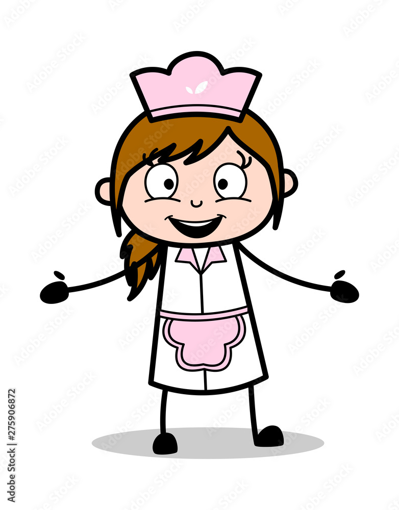 Presenting with Open Hands - Retro Cartoon Waitress Female Chef Vector Illustration Presenting with Open Hands - Retro Cartoon Waitress Female Chef Vector Illustration