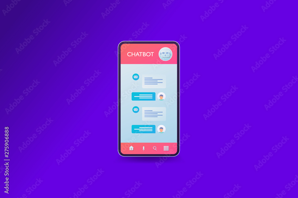 Chatbot and human conversation on smartphone screen, online robot assistant concept, vector web banner. Chatbot and human conversation on smartphone screen, online robot assistant concept, vector web banner.
