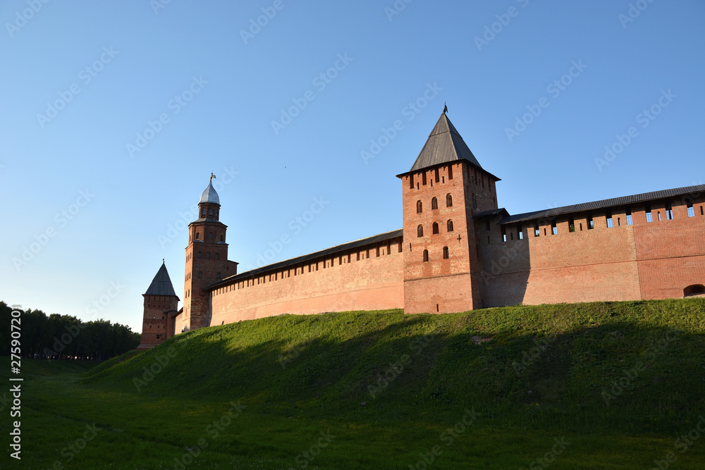 Veliky Novgorod.Kremlin.Knyazhaya, Kokuy and Pokrovskaya towers.Summer view