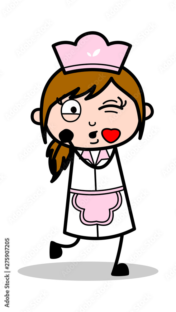 Blowing Kiss - Retro Cartoon Waitress Female Chef Vector Illustration Blowing Kiss - Retro Cartoon Waitress Female Chef Vector Illustration