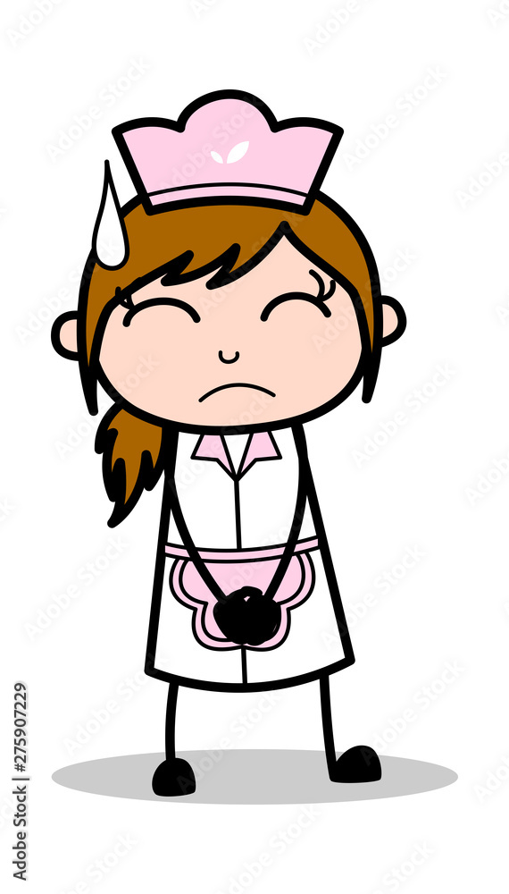 Standing with Upset Mood and Closed Eyes - Retro Cartoon Waitress Female Chef Vector Illustration Standing with Upset Mood and Closed Eyes - Retro Cartoon Waitress Female Chef Vector Illustration