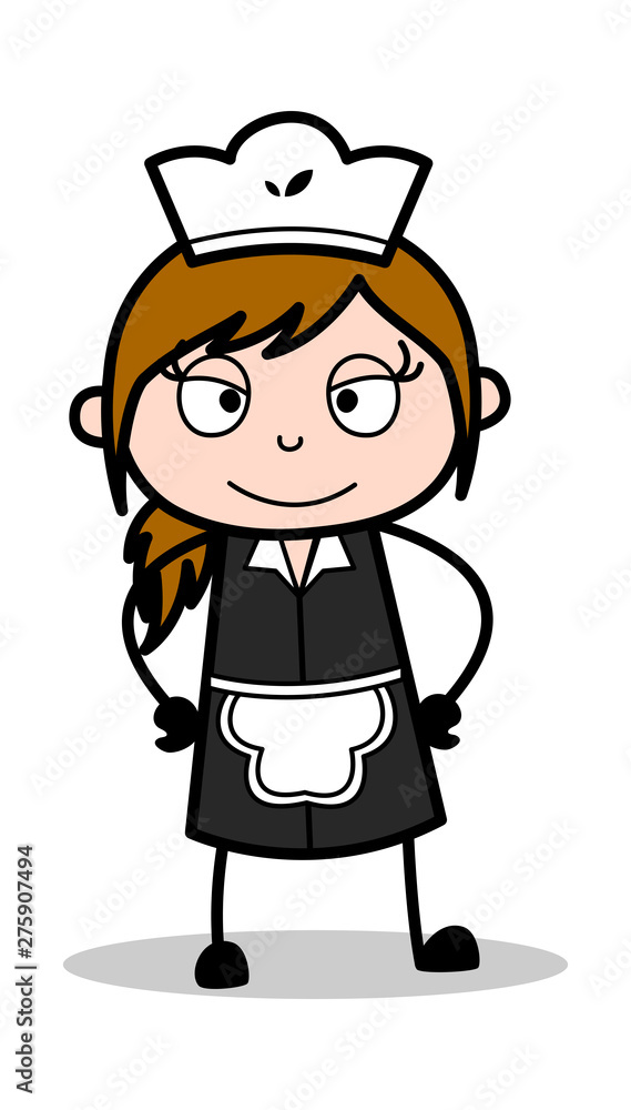 Smiling Face - Retro Cartoon Waitress Female Chef Vector Illustration Smiling Face - Retro Cartoon Waitress Female Chef Vector Illustration