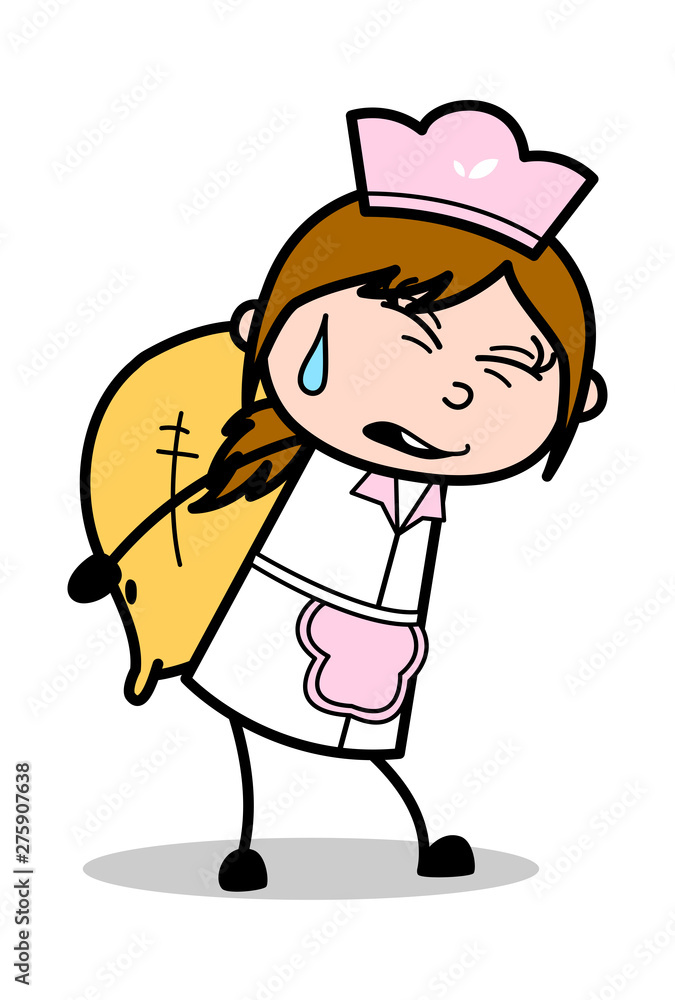 Carrying Heavy Burden - Retro Cartoon Waitress Female Chef Vector Illustration Carrying Heavy Burden - Retro Cartoon Waitress Female Chef Vector Illustration