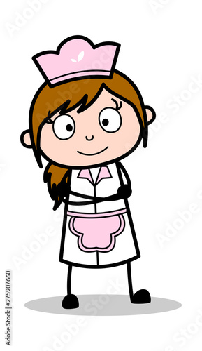 Surprisingly Watching with Smiling Face - Retro Cartoon Waitress Female Chef Vector Illustration