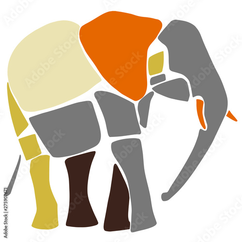 African elephant. Wild savanna animal. Contemporary paper cut style. Hand drawn cartoon. Colorful abstract illustration. Child, baby of infant print.