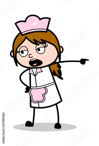 Very Angry- Retro Cartoon Waitress Female Chef Vector Illustration