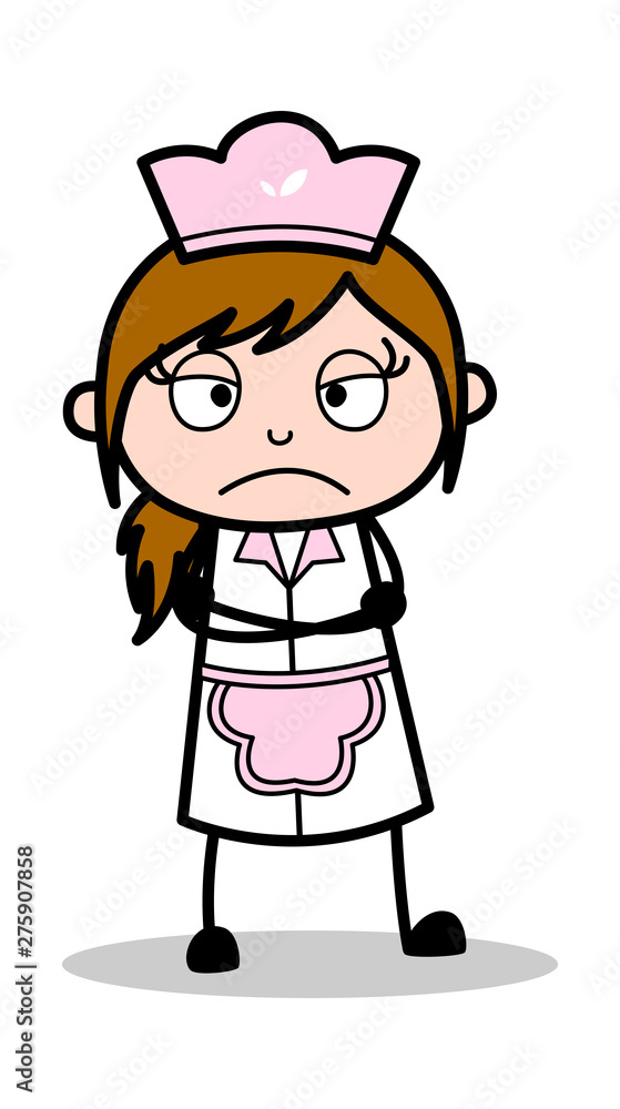 Disappointed Mood - Retro Cartoon Waitress Female Chef Vector Illustration Disappointed Mood - Retro Cartoon Waitress Female Chef Vector Illustration