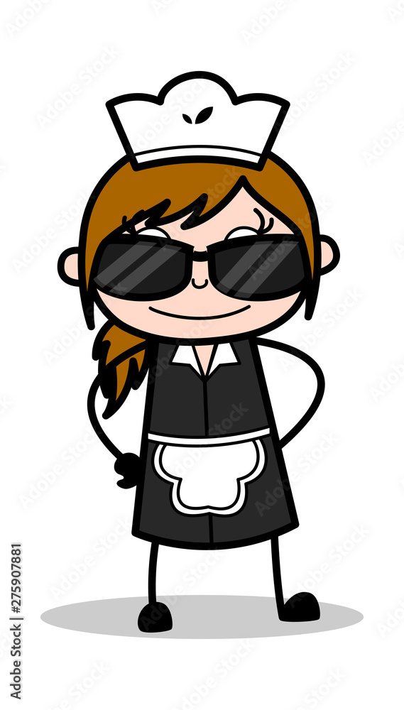 Wears a Trendy Sunglasses - Retro Cartoon Waitress Female Chef Vector Illustration Wears a Trendy Sunglasses - Retro Cartoon Waitress Female Chef Vector Illustration