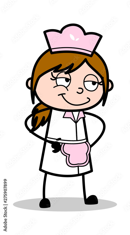 Cute Smiling Face - Retro Cartoon Waitress Female Chef Vector Illustration Cute Smiling Face - Retro Cartoon Waitress Female Chef Vector Illustration