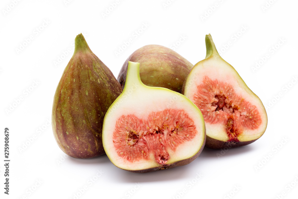 Fig fruits isolated on white background. Top view. Flat lay pattern Fig fruits isolated on white background. Top view. Flat lay pattern