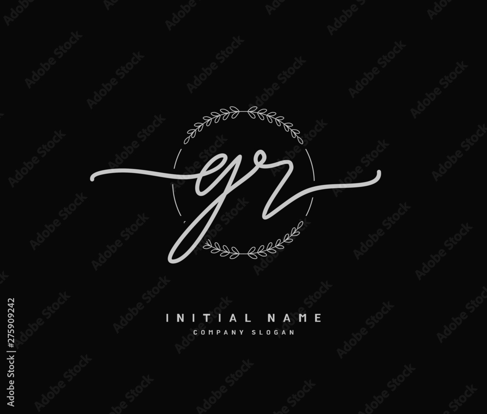 G R GR Beauty vector initial logo, handwriting logo of initial signature, wedding, fashion, jewerly, boutique, floral and botanical with creative template for any company or business.