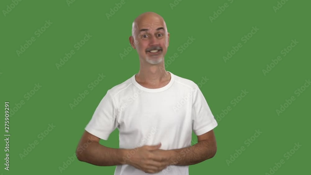 Funny man portrait showing thumbs up in 4K greenscreen loop with mask, looping once and twiece Funny man portrait showing thumbs up in 4K greenscreen loop with mask, looping once and twiece