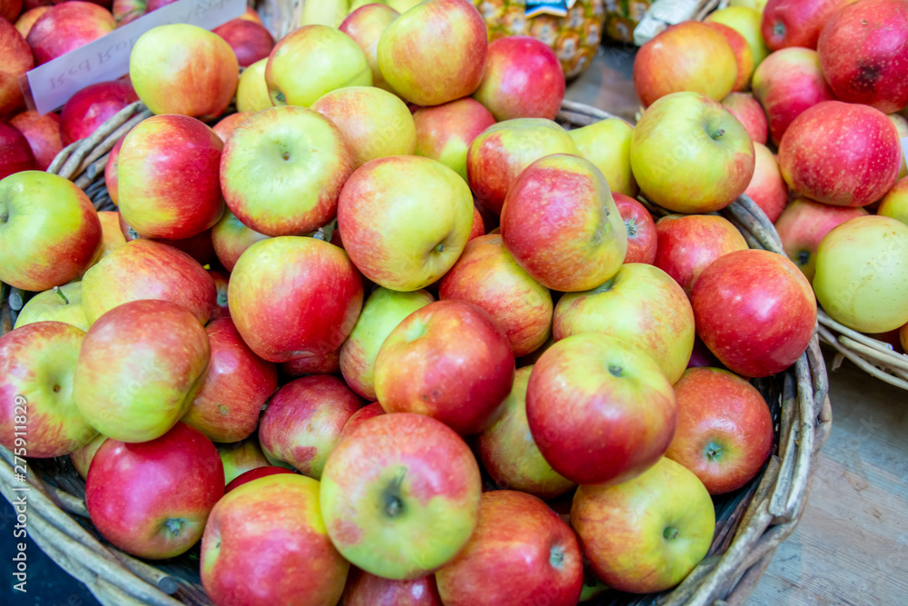 Apples at the market display stall Apples at the market display stall