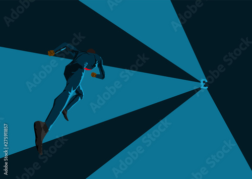 Business people's goals and aspirations, running with currency symbols,pound