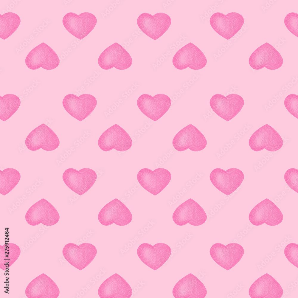 Pink background. Seamless pattern with light hearts.