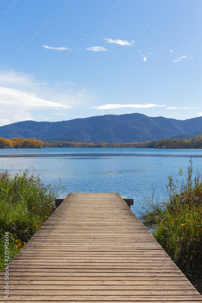 Landscape of lake banyoles, Catalonia, Spain in spring.  