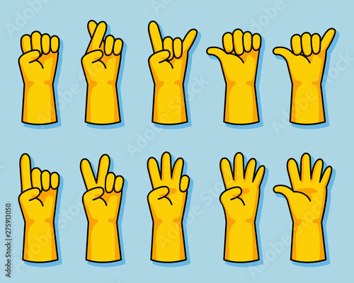 Yellow Rubber Glove Cartoon Hand Gesture Set