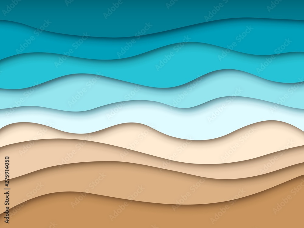 Paper sea beach. Abstract ocean summer travel landscape, summertime 3d