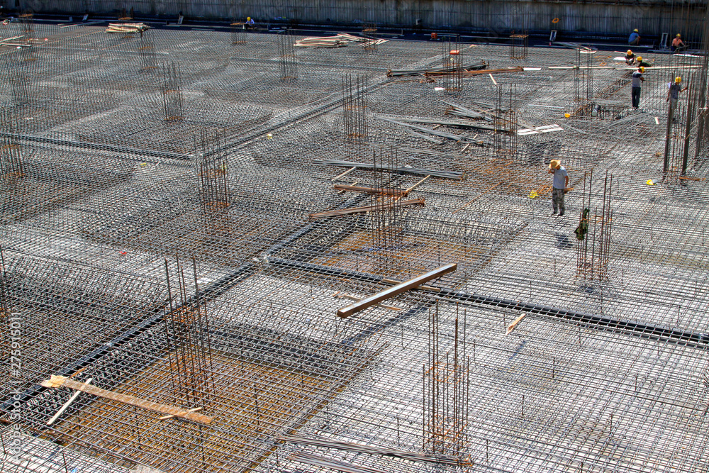 Reinforced concrete casting framework in a construction site Stock
