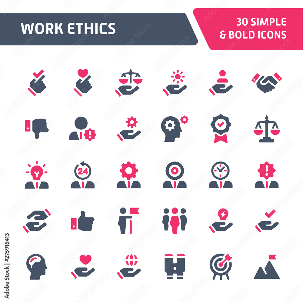 Work Ethics Vector Icon Set.