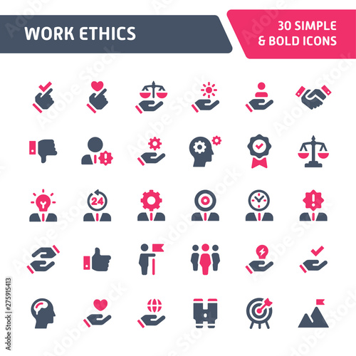 Work Ethics Vector Icon Set.
