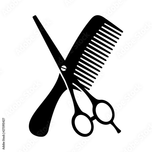 Black and white comb and scissors silhouette