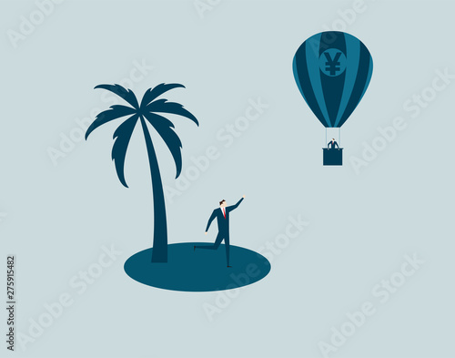 Business people with hot air balloon currency symbols, pursuing goals and aspirations,renminbi