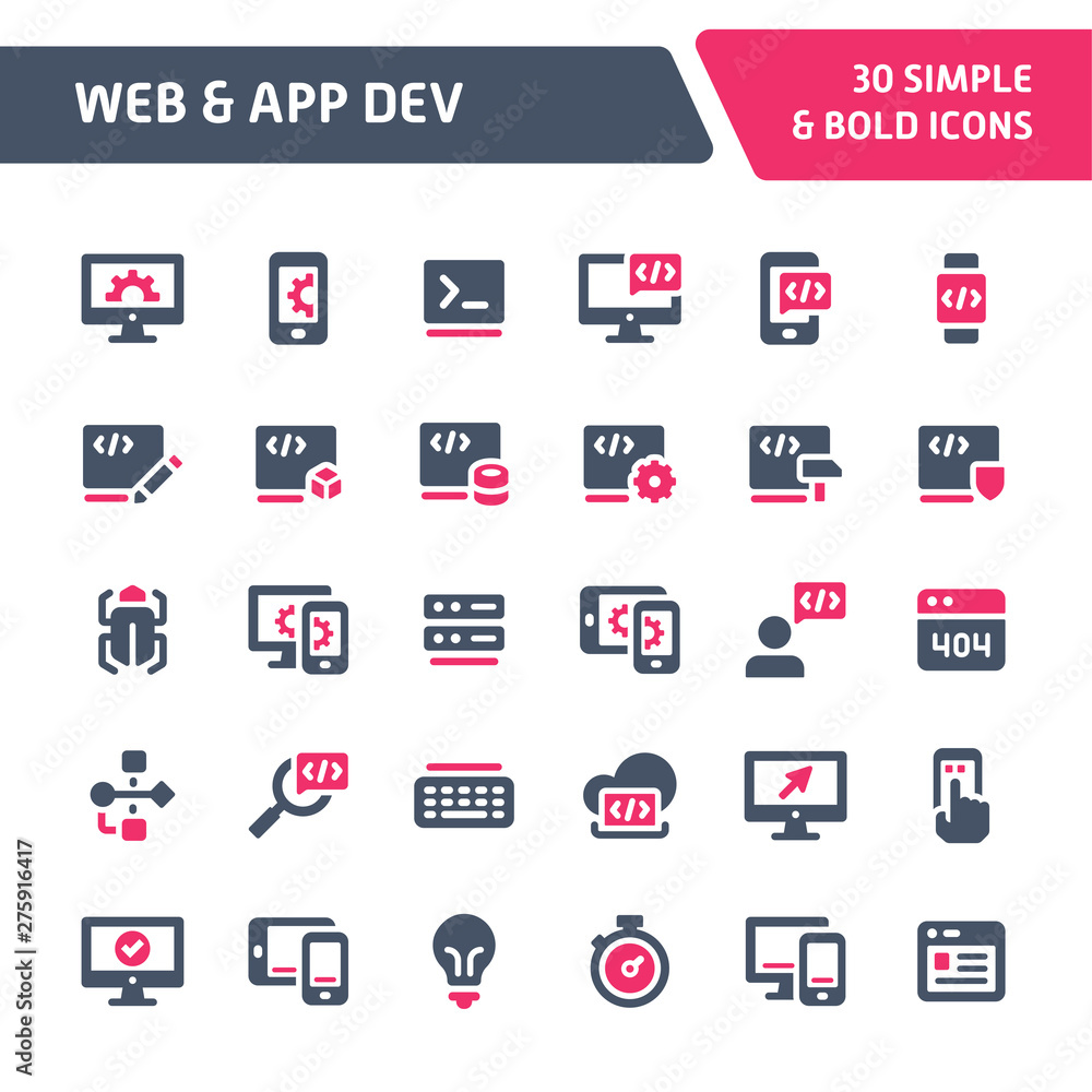 Website and Application Development Vector Icon Set. Website and Application Development Vector Icon Set.