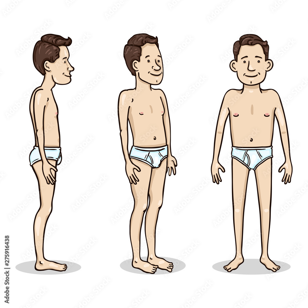 Vector Cartoon Character - Young Man in White Underpants. Set of