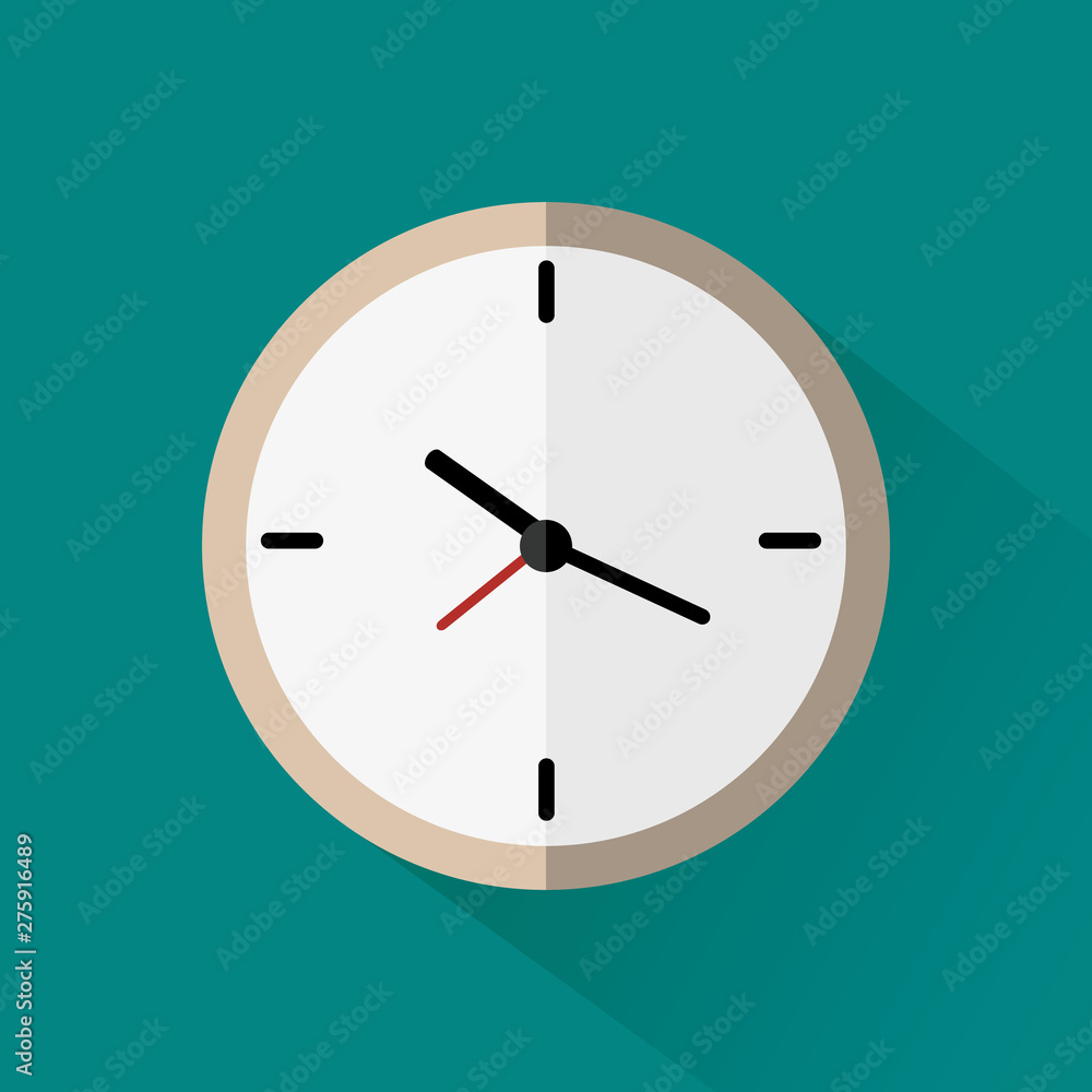 gray clock flat icon with long shadow on blue backgraund gray clock flat icon with long shadow on blue backgraund