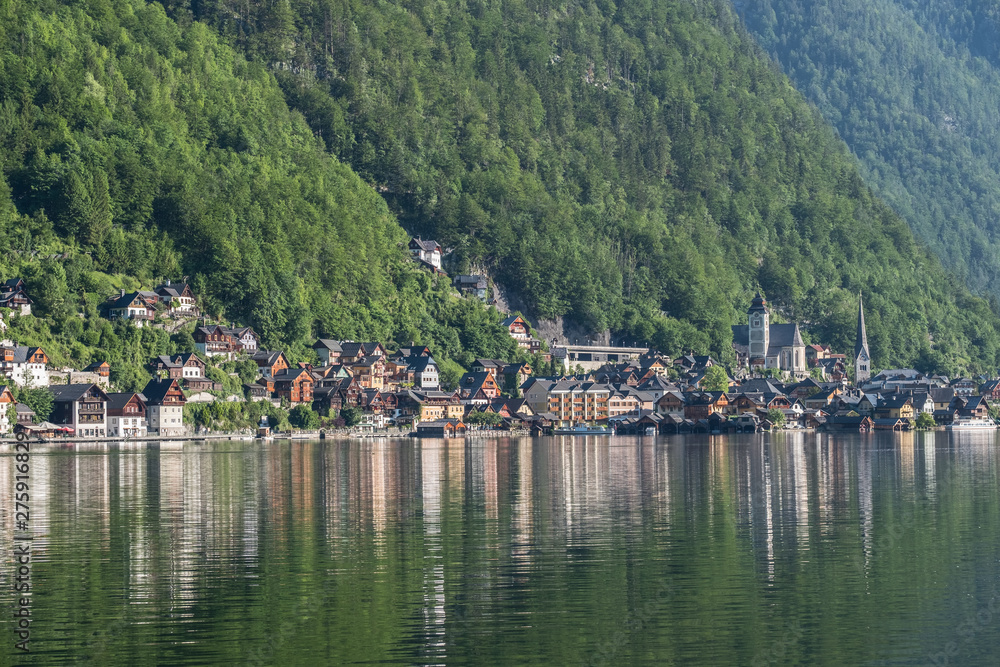 Beautiful Alpine village of Hallstatt on a Sunny summer morning