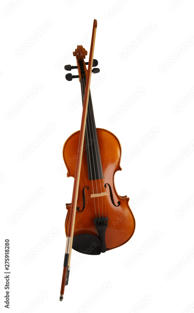 Fototapeta premium Violin and bow isolated on white background