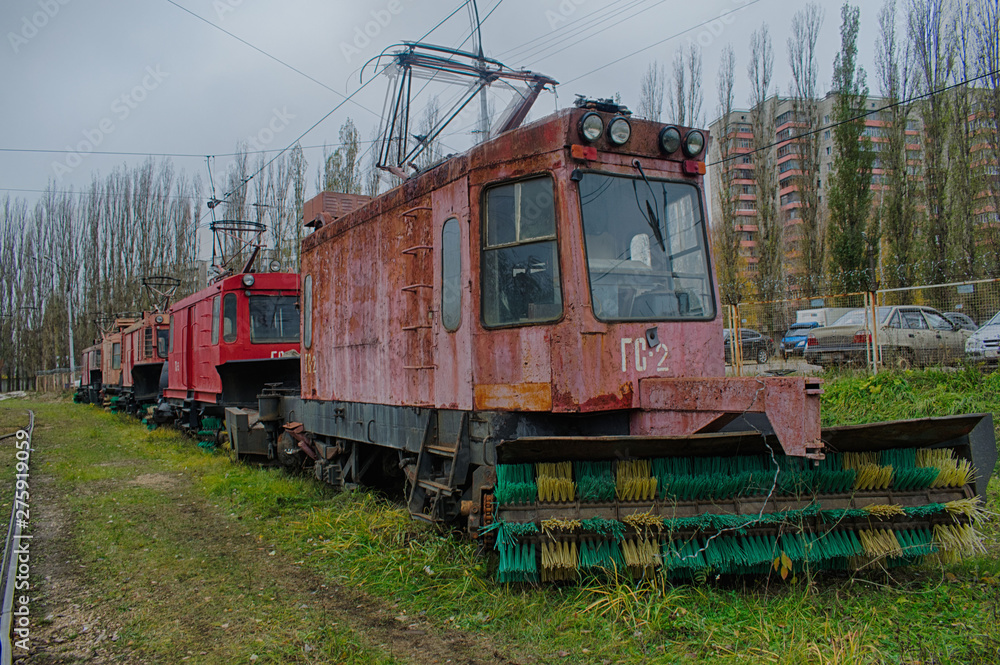 Tram GS-4, designed to clear the rail from snow, Lipetsk depot. Snowmobile tram Tram GS-4, designed to clear the rail from snow, Lipetsk depot. Snowmobile tram
