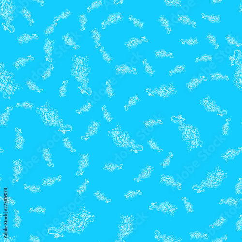 Seamless pattern of magic genies lamp isolated on blue background. Set of seamless floral elements. Magic oil lamp line and solid icon, outline and filled vector sign. Hand drawn pattern