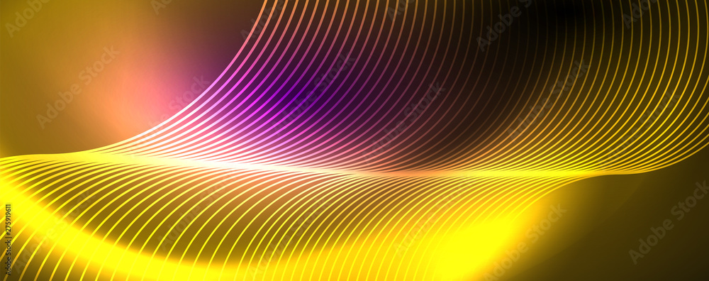 Shiny neon lights, dark abstract background with blurred magic neon light curved lines Shiny neon lights, dark abstract background with blurred magic neon light curved lines