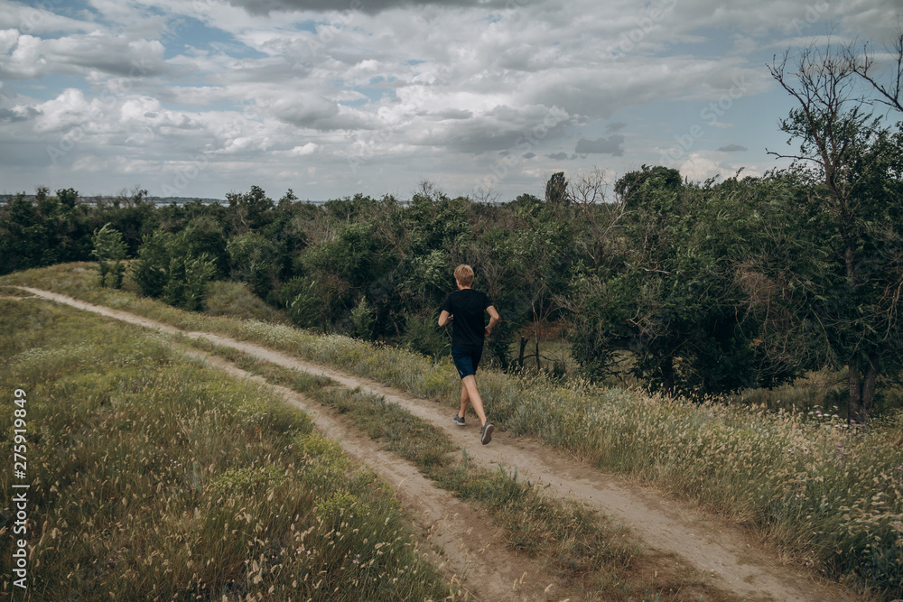 running man in the forest