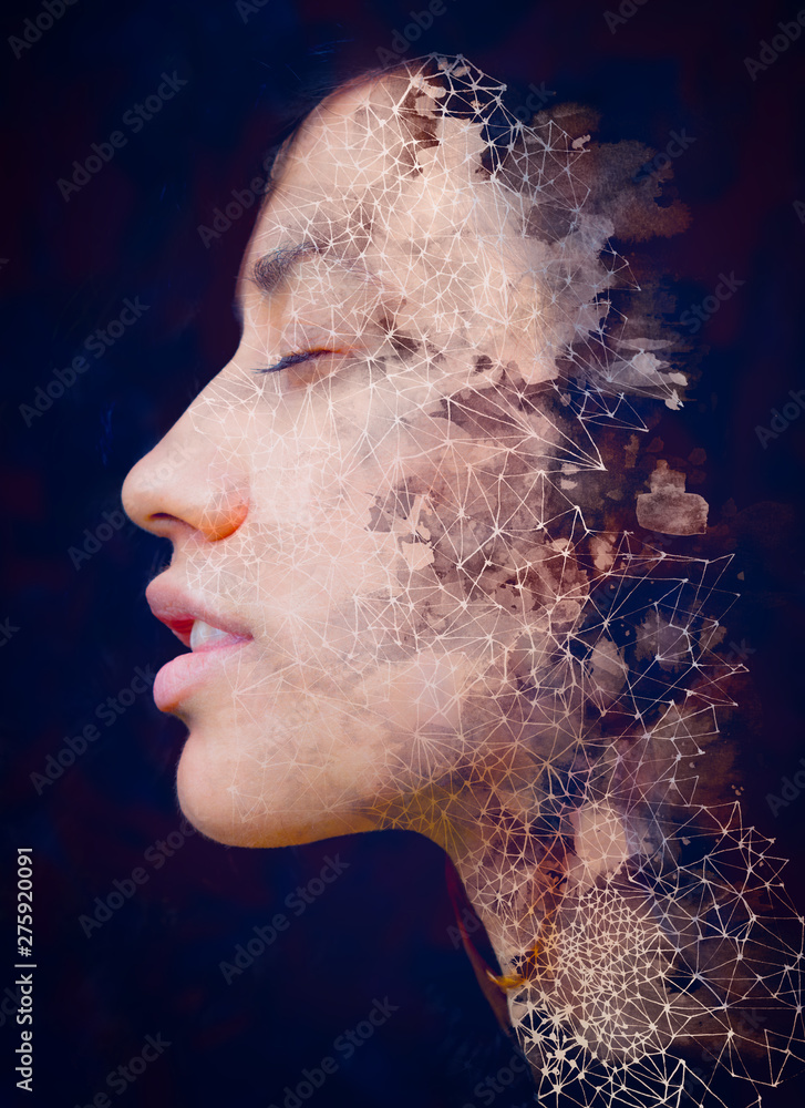Paintography. Double Exposure portrait of a beautiful exotic woman ...