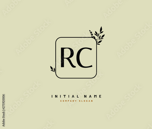 R C RC Beauty vector initial logo, handwriting logo of initial signature, wedding, fashion, jewerly, boutique, floral and botanical with creative template for any company or business.